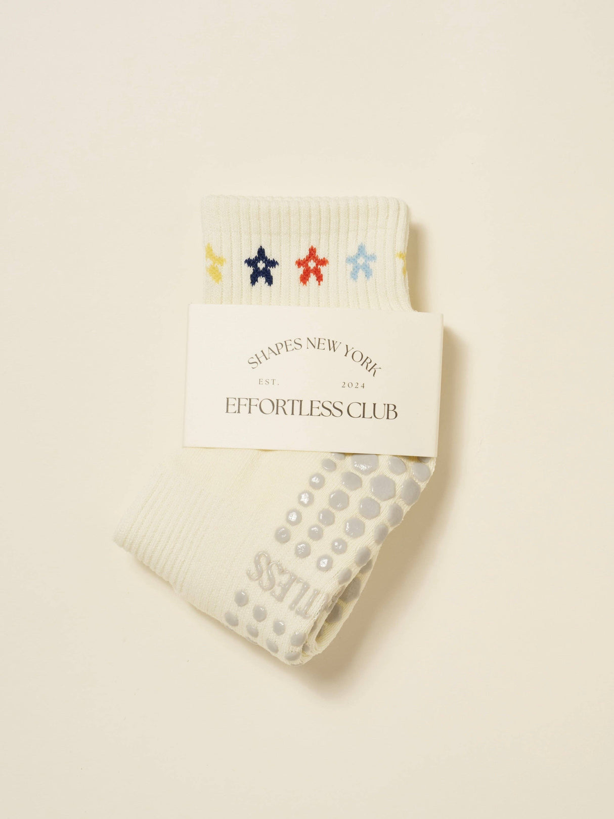 š¼ Cropped Crew Grip Sock for Pilates- Mini Flower Power - CREAM