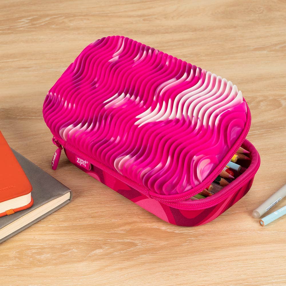 ZIPIT Pink Ocean Waves Storage Box, Sensory Pencil Case for Kids