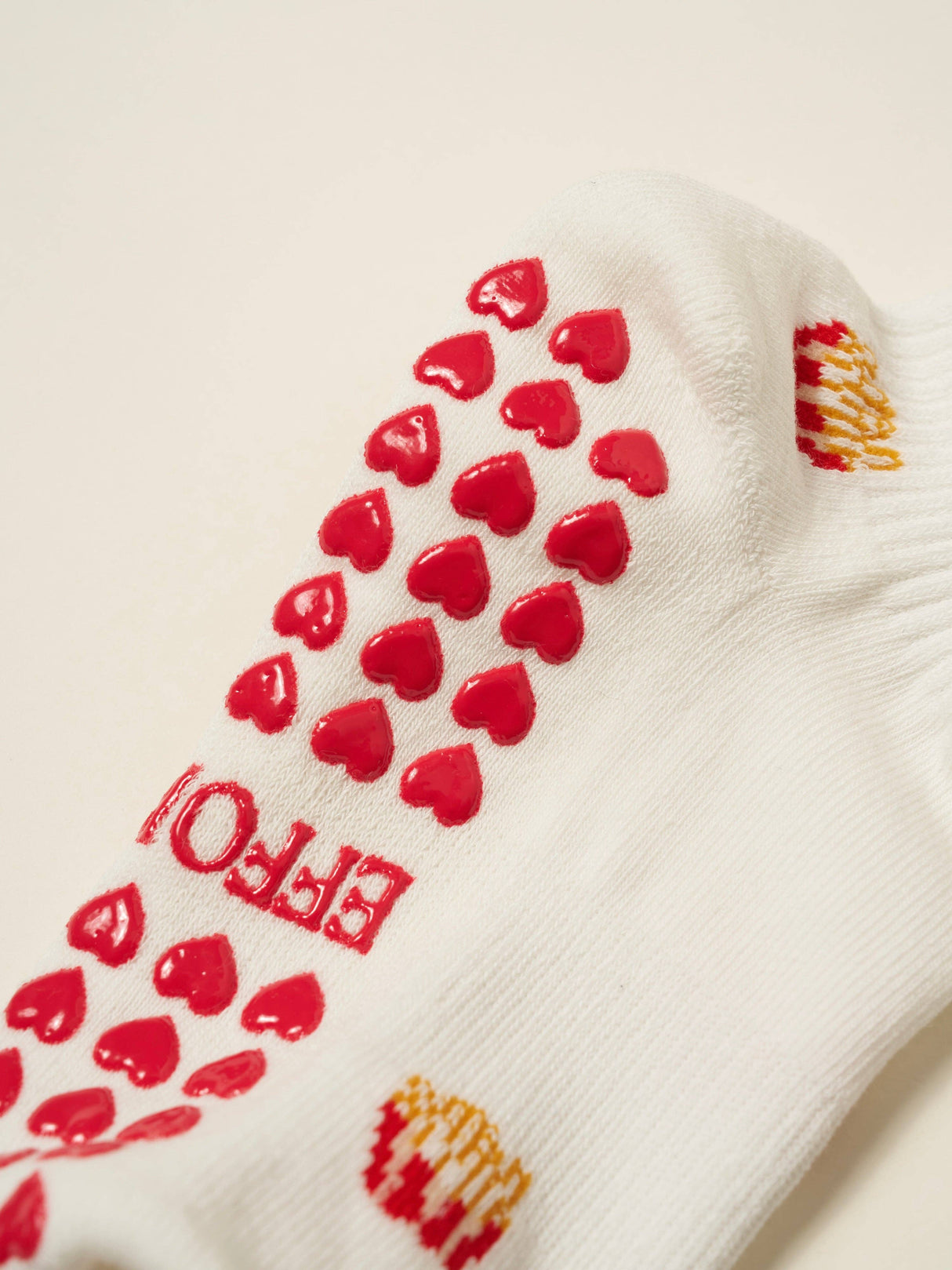 š French Fries Grip Yoga and Pilates Socks WHITE - Warrior II to the Drive Thru