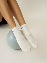 🌼 Cropped Crew Grip Sock for Pilates- Mini Flower Power - CREAM