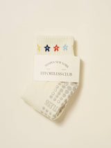 🌼 Cropped Crew Grip Sock for Pilates- Mini Flower Power - CREAM