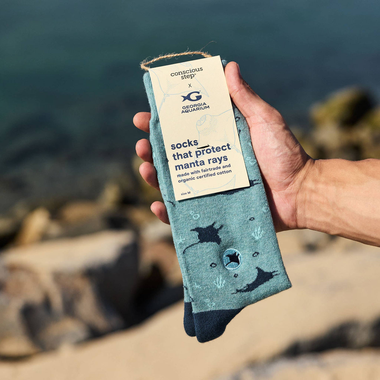 Socks that Protect Manta Rays | 70% Organic: Size Medium