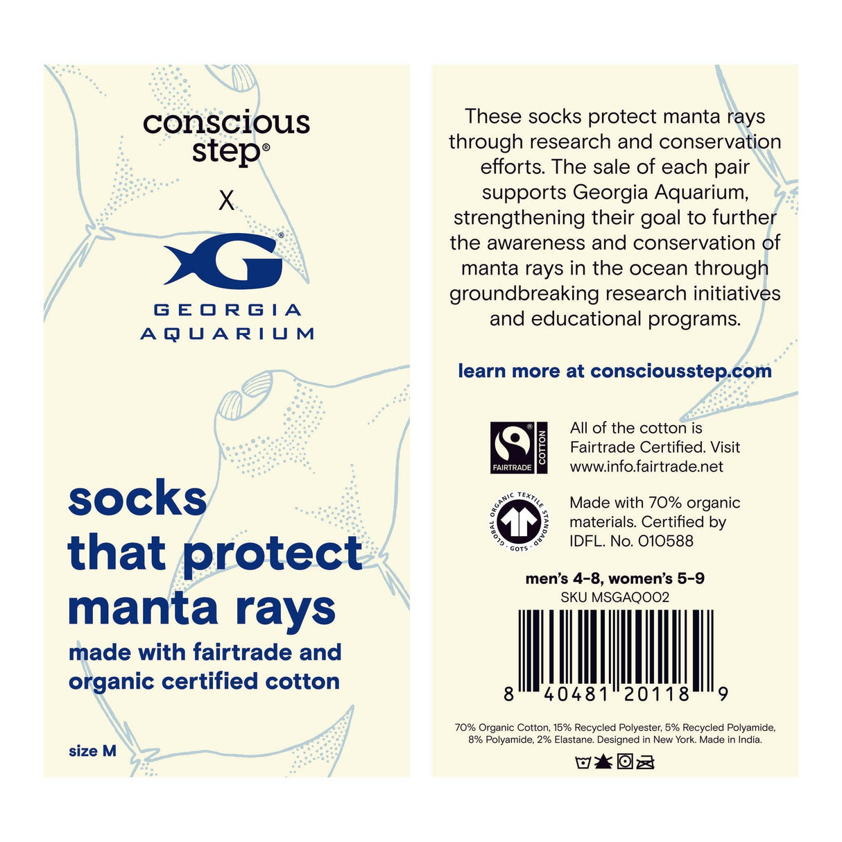 Socks that Protect Manta Rays | 70% Organic: Size Medium
