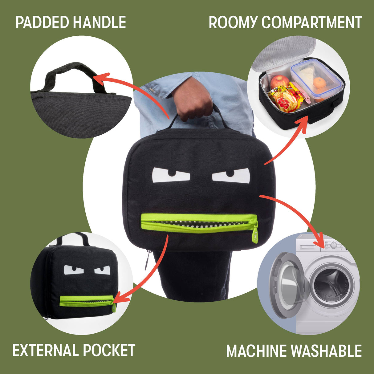 ZIPIT Grillz Lunch Bag for Kids: Black