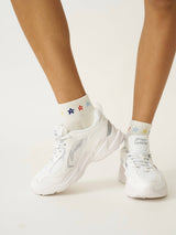 🌼 Cropped Crew Grip Sock for Pilates- Mini Flower Power - CREAM